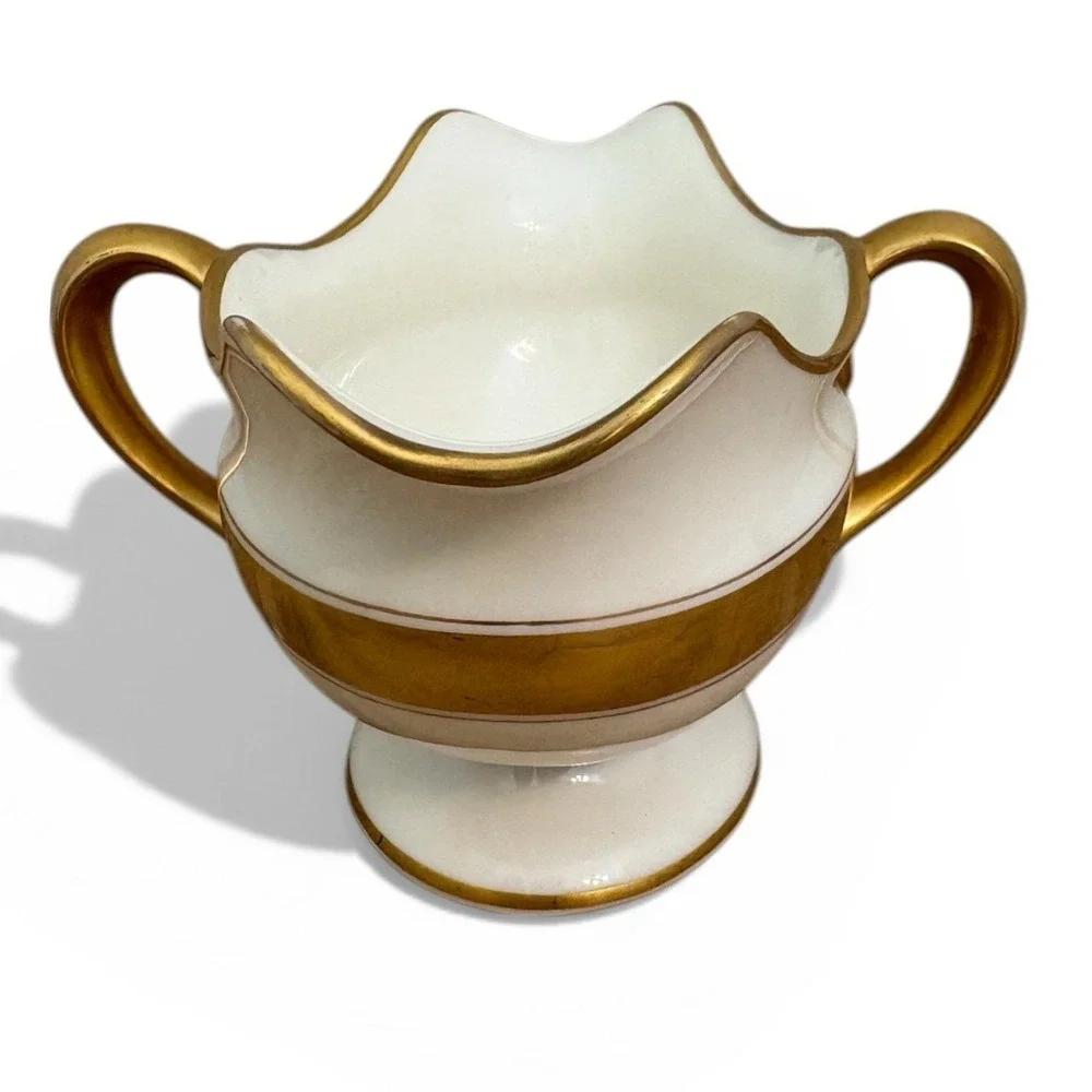 Lenox Ivory Porcelain Gravy Boat Gold Band Double Spout & Handles‎ Vintage